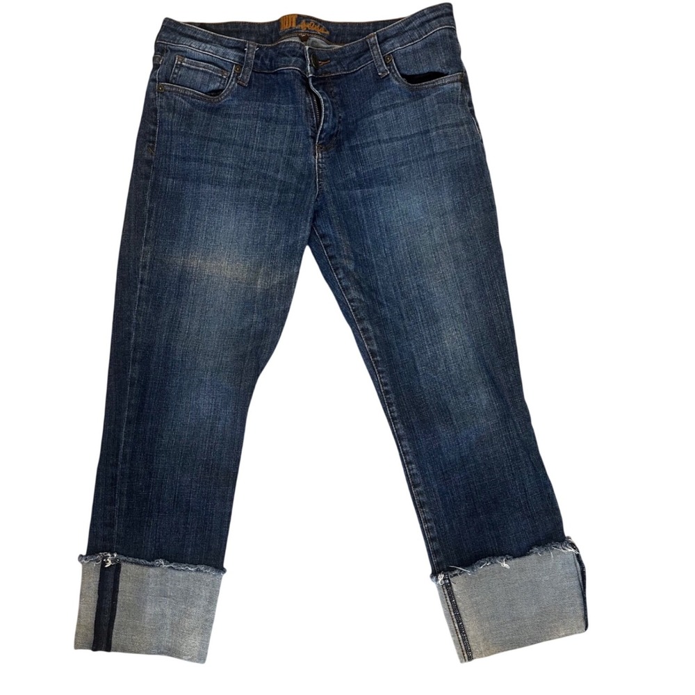 Kut from the Kloth Dark Wash Wide Cuff Raw Hem Jeans Size 12 Denim